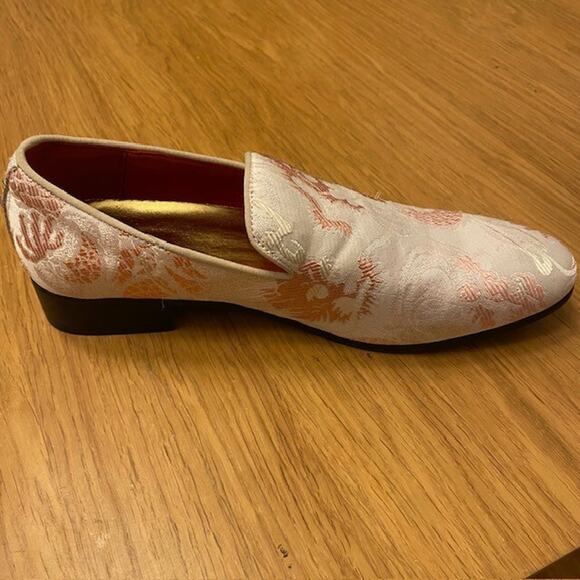 Dress Loafers Size EU 39 Mens 7 Womens 9 Slip on Embroidered Pink Jacquard Shoes - Picture 9 of 9